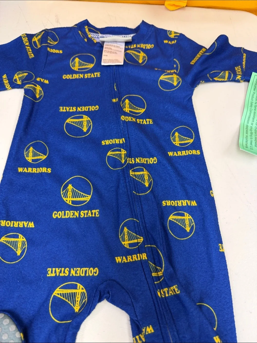 Golden State Warriors Blue & Yellow Baby One-Piece Pajamas size 0-3 months new